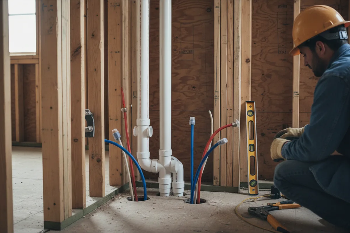 Drain and supply rough-in during Leak Detection in Martin